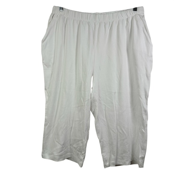 Lands' End Pants - Lands End Womens White Cotton Knit Crop Pants XL Tall 18 High Rise Elastic Waist